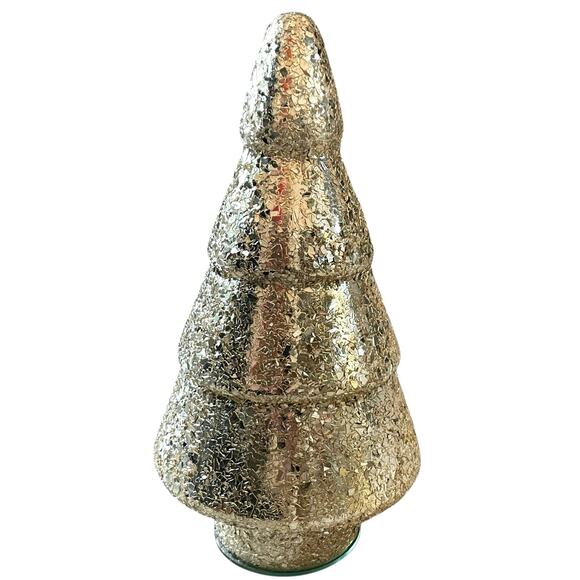 Metallic Gold Broken Fleck 13in Glass Christmas Tree Holiday Glam Made in India - Picture 2 of 10